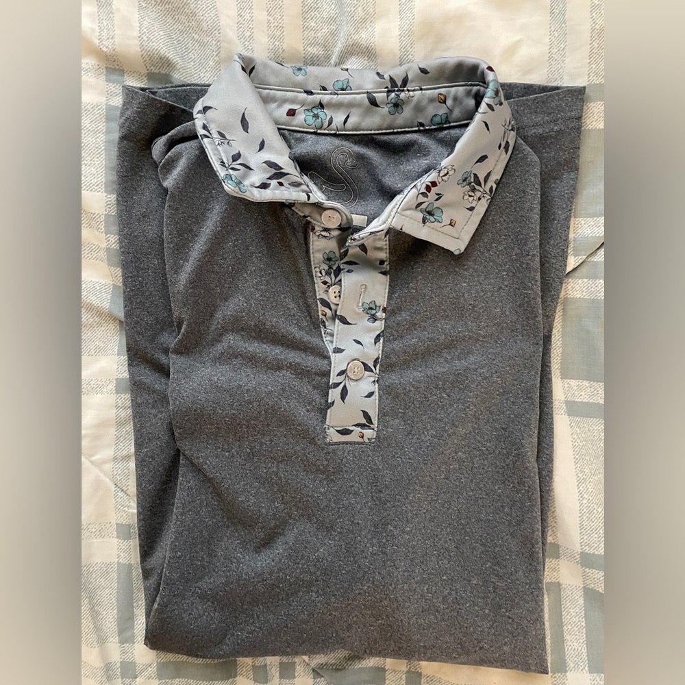 Swannies golf polo steel blue with floral collar